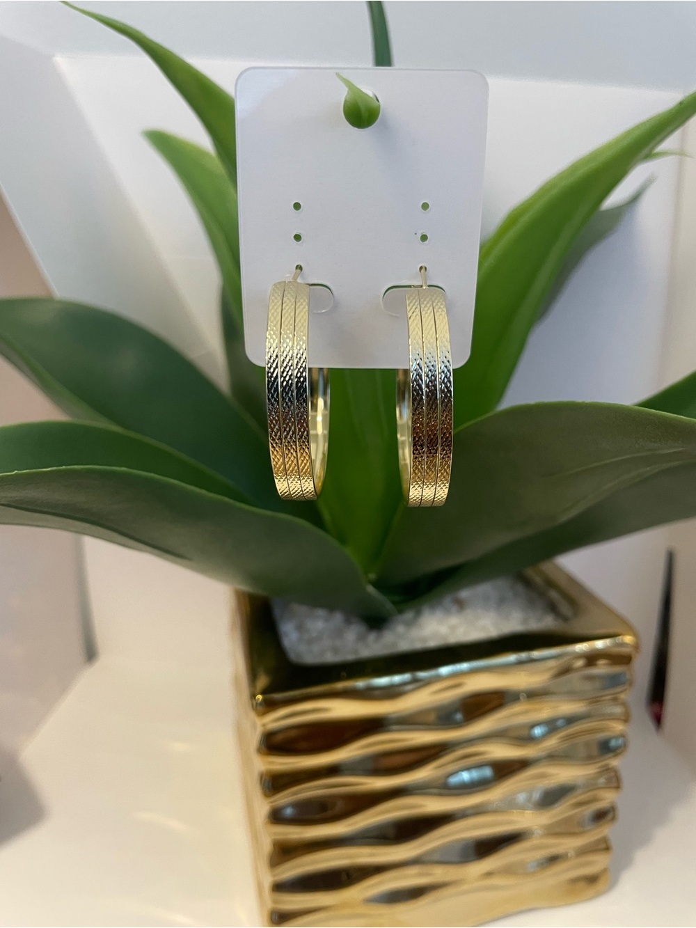 Gold Textured Hoop Earrings - Women Jewelry